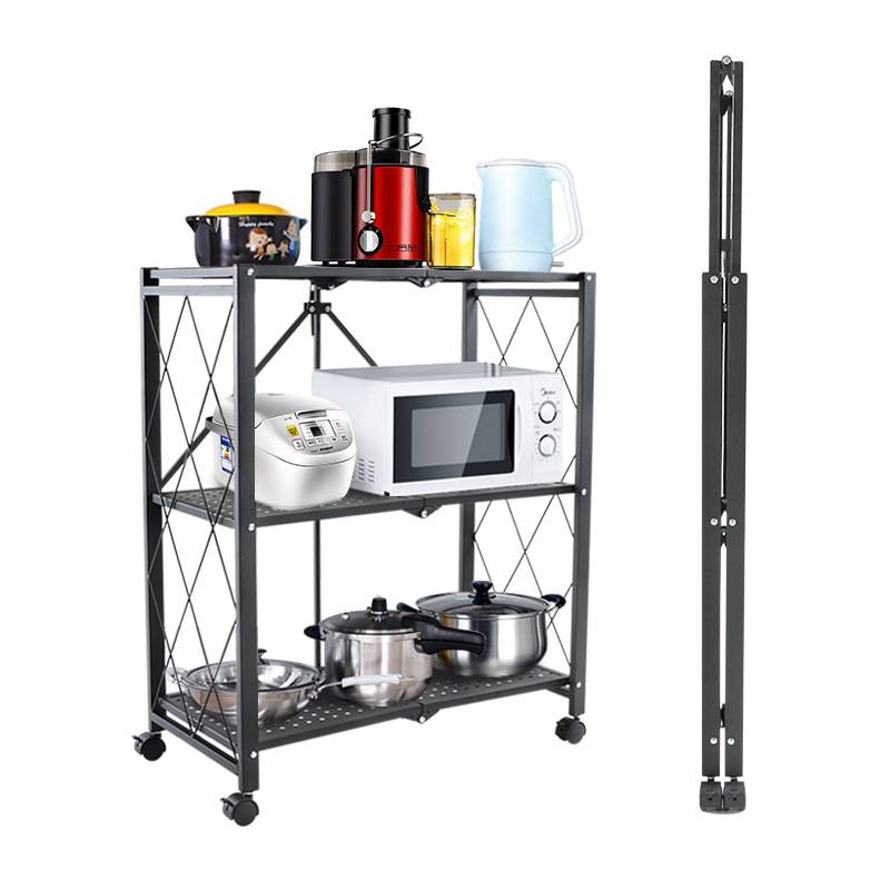Rollable Kitchen Metal Rack Foldable Stainless Steel Storage Rack Wheeled Kitchen Home (WK271202)